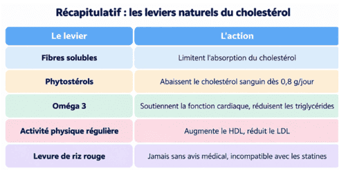 Récapitulatif pour baisser le cholesterol