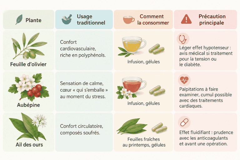 Récapitulatif plantes pour le coeur